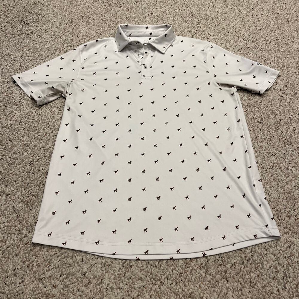 Swannies Mens Dog Print Golf Polo L Athleisure Preppy Casual Sports